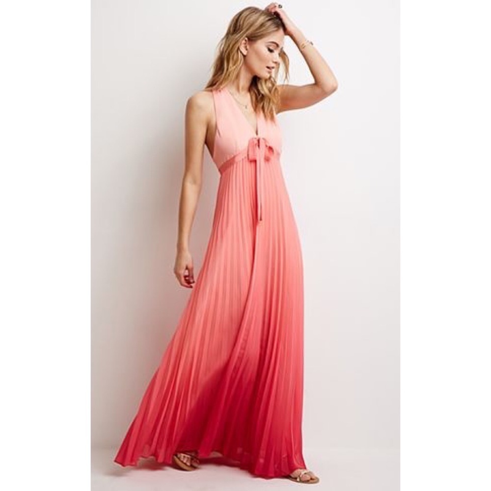 To The Max Pink Ombré Pleated Halter Maxi Dress 6